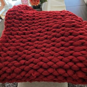 Chunky Chenille Knit Red Blanket/throw 59x64